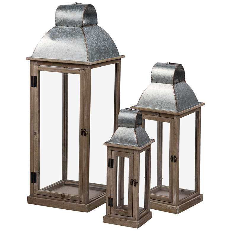 Image 1 Taylor Silver and Natural Wood Lanterns Set of 3