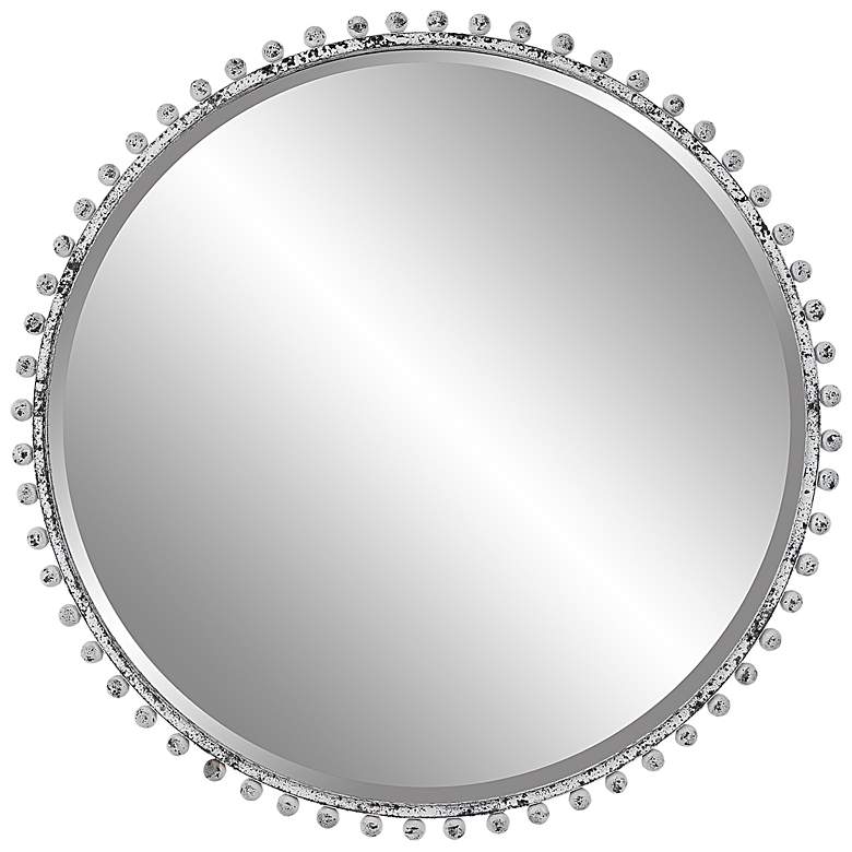 Image 2 Taza Aged White with Rustic Black 32" Round Wall Mirror