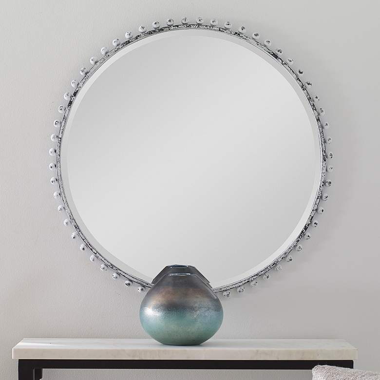 Image 1 Taza Aged White with Rustic Black 32 inch Round Wall Mirror