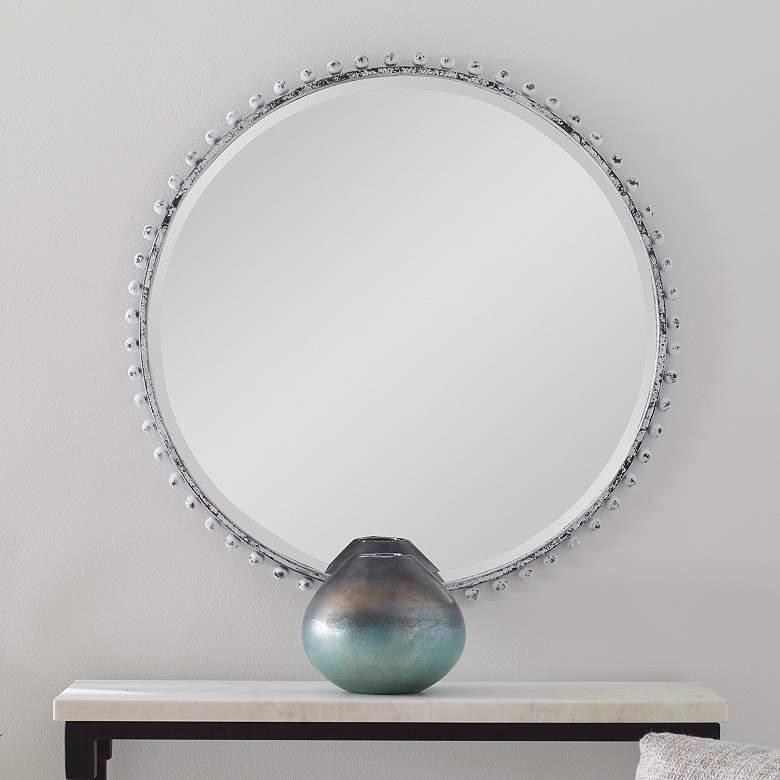 Image 1 Taza Aged White with Rustic Black 32 inch Round Wall Mirror