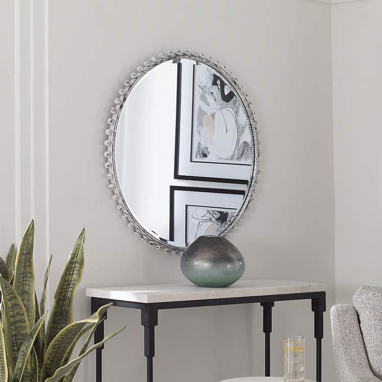 Image 3 Taza Aged White with Rustic Black 32 inch Round Wall Mirror more views