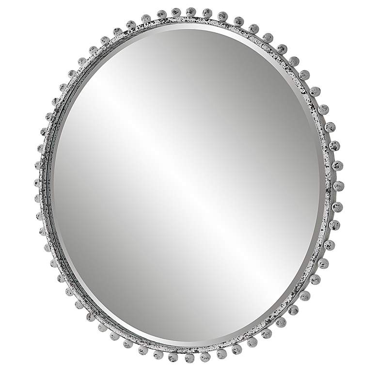Image 4 Taza Aged White with Rustic Black 32" Round Wall Mirror more views