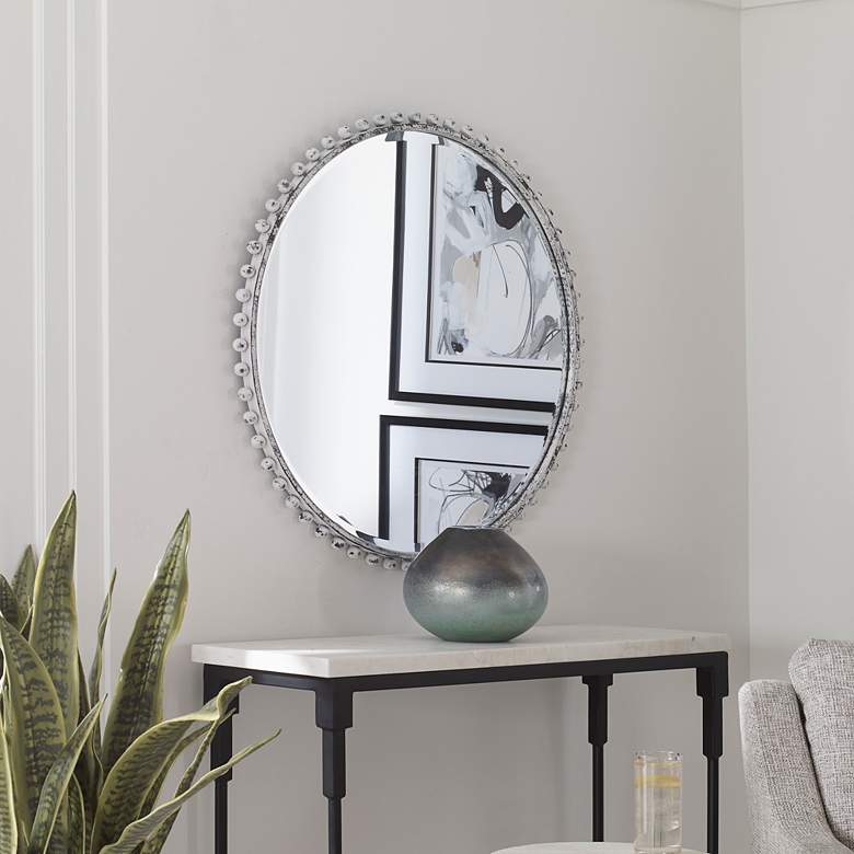 Image 6 Taza Aged White with Rustic Black 32 inch Round Wall Mirror more views