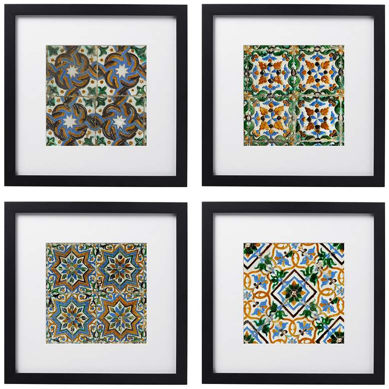 Image 1 Taza Tiles 4-Piece Print Set in 14 inch Square Black Wood Frames