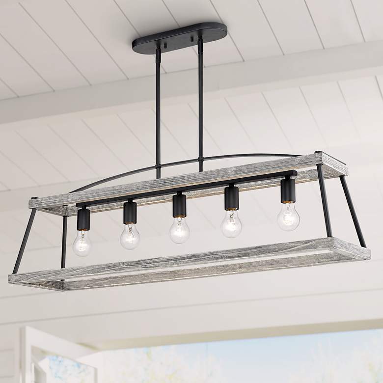 Image 1 Teagan 40 inch Wide Natural Black 5-Light Island Pendant Light