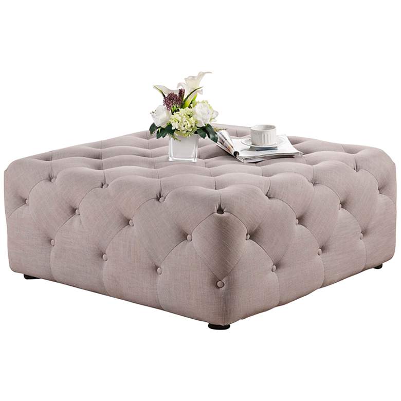 Image 1 Teague Beige Linen Tufted Ottoman