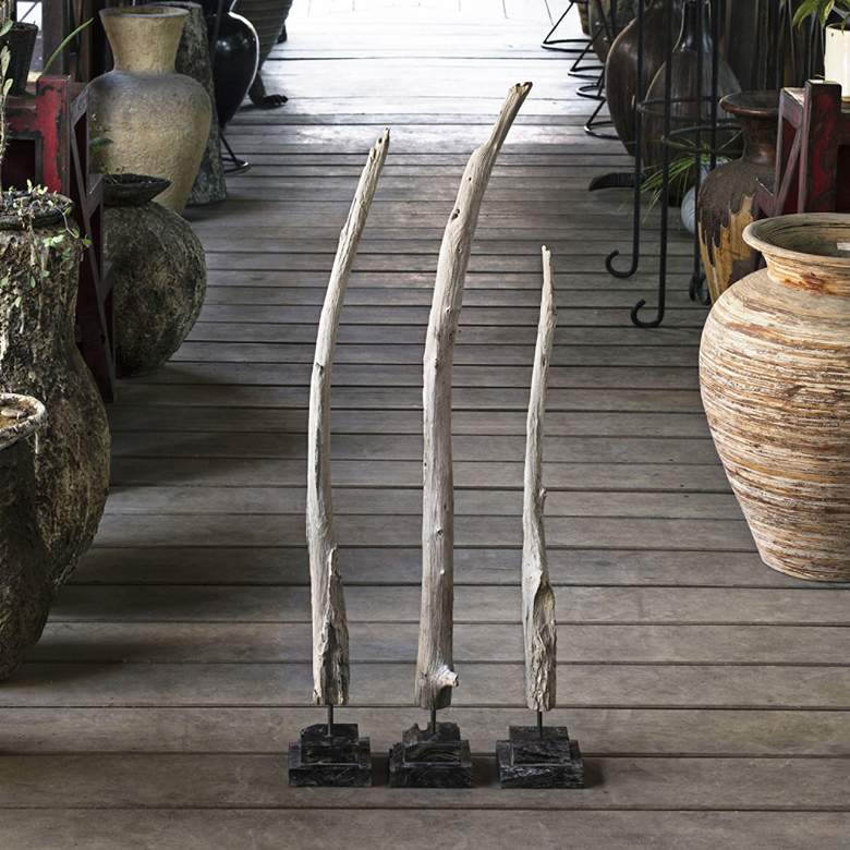 Image 1 Teak 40" High Driftwood Wood Sculptures - Set of 3