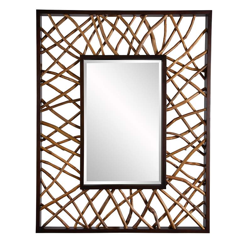 Image 2 Teak Maze 44" x 56" Walnut Stain Rectangle Wall Mirror