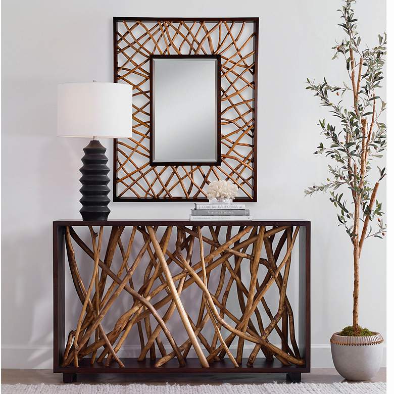 Image 1 Teak Maze 44" x 56" Walnut Stain Rectangle Wall Mirror