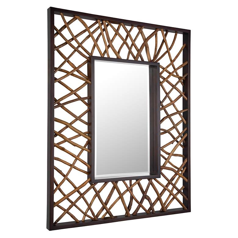 Image 3 Teak Maze 44" x 56" Walnut Stain Rectangle Wall Mirror more views