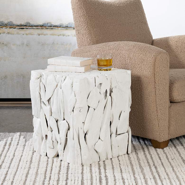Image 1 Teak Root Bunching Whitewashed Teak Wood Rectangular Cube