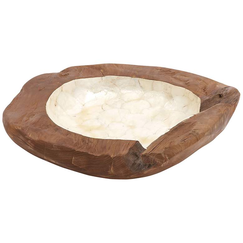Teak Wood and Capiz Shell 18 inch Wide Large Decorative Bowl