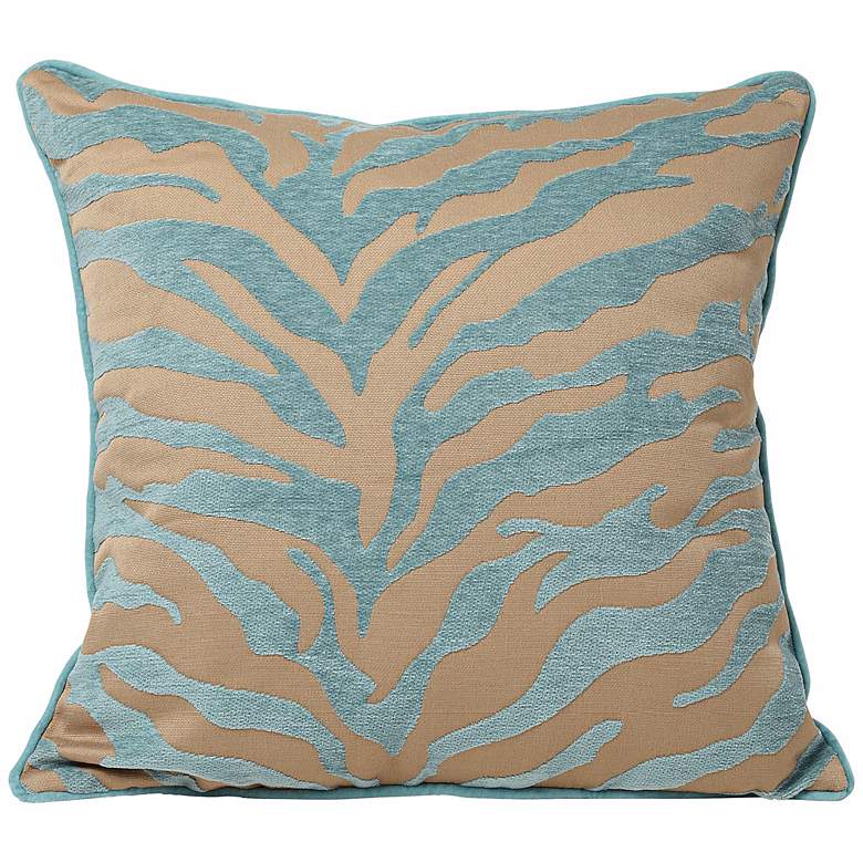 Image 1 Teal and Beige Tiger Pattern 18 inch Decorative Surya Pillow