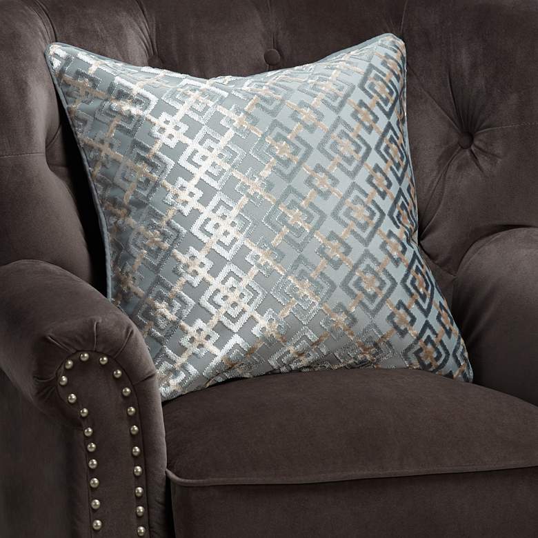 Image 1 Teal and Cloud Blue Patterned 20 inch Square Decorative Pillow