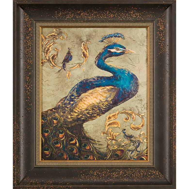 Image 1 Teal and Gold Peacock I 27 1/2 inch High Framed Wall Art