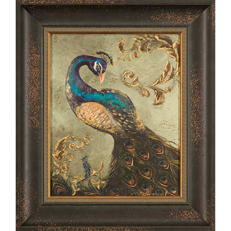 Image 1 Teal and Gold Peacock II 27 1/2 inch High Framed Wall Art