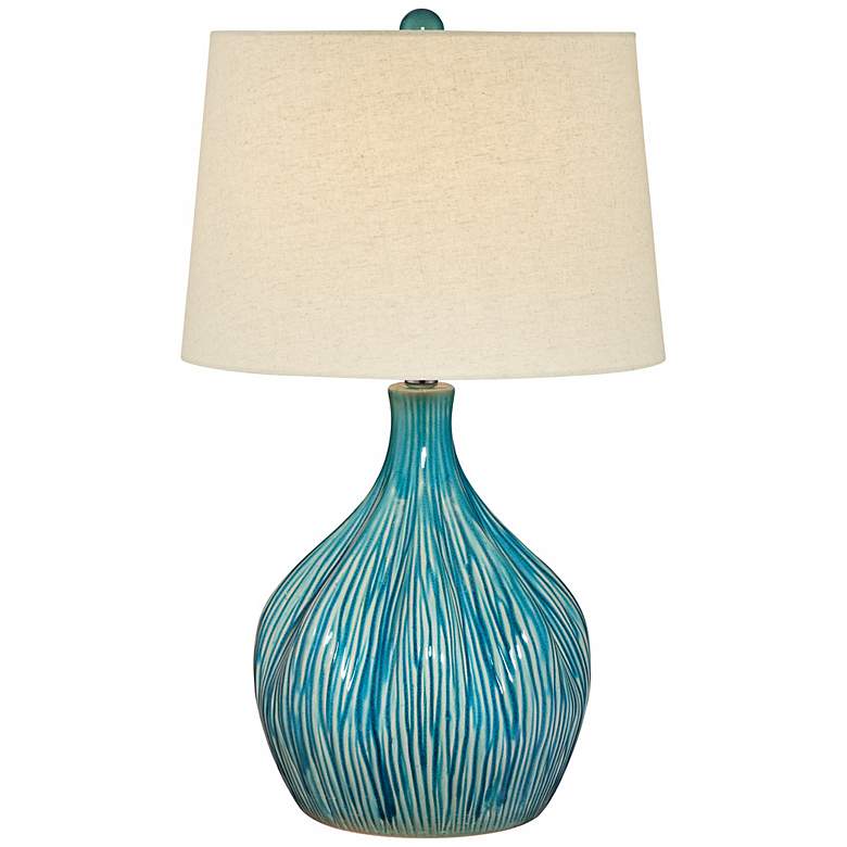 Image 1 Teal and Tan Ceramic Gourd Table Lamp