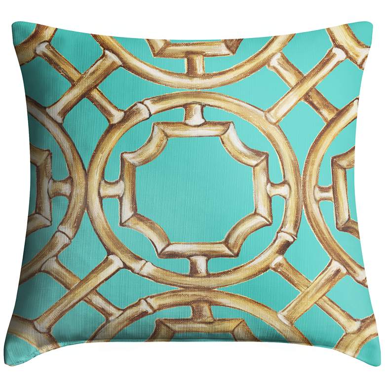 Image 1 Teal Bamboo Trellis 18" Square Throw Pillow