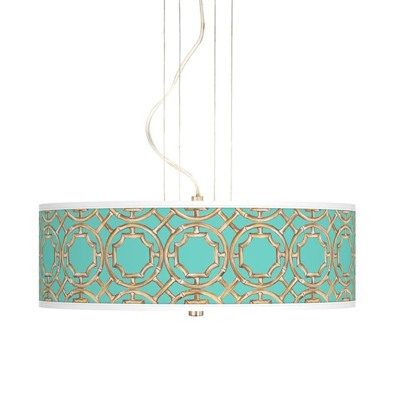 Image 1 Teal Bamboo Trellis 20" Wide 3-Light Pendant Chandelier