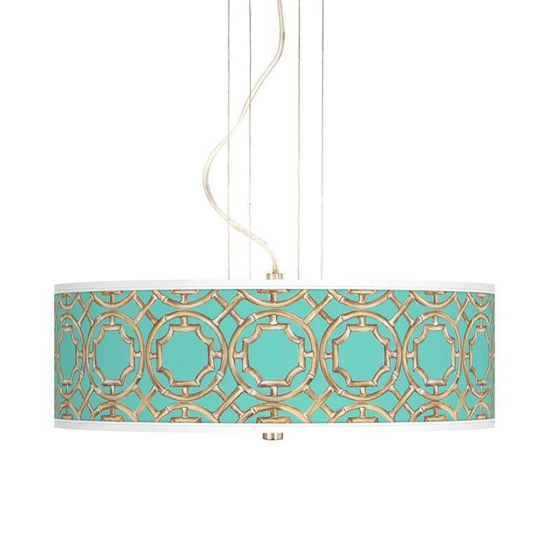 Image 1 Teal Bamboo Trellis 20 inch Wide 3-Light Pendant Chandelier