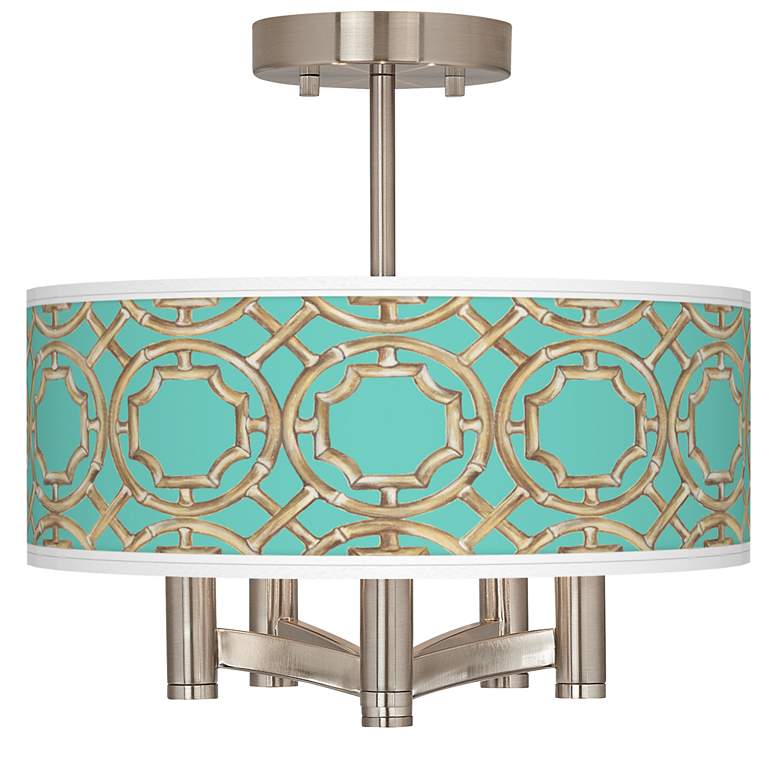 Image 1 Teal Bamboo Trellis Ava 5-Light Nickel Ceiling Light