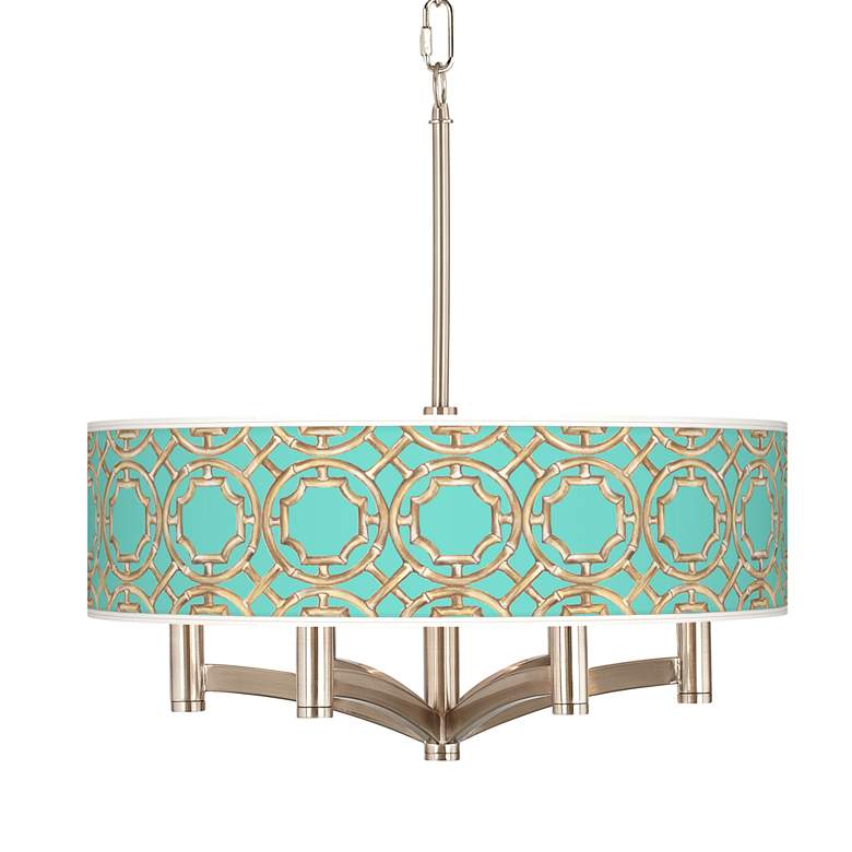 Image 1 Teal Bamboo Trellis Ava 6-Light Nickel Pendant Chandelier