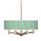 Teal Bamboo Trellis Ava 6-Light Nickel Pendant Chandelier
