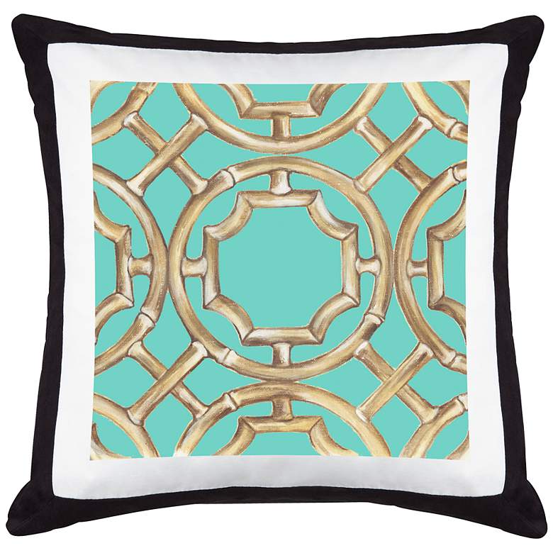 Image 1 Teal Bamboo Trellis Black Canvas and Microsuede 18 inchW Pillow