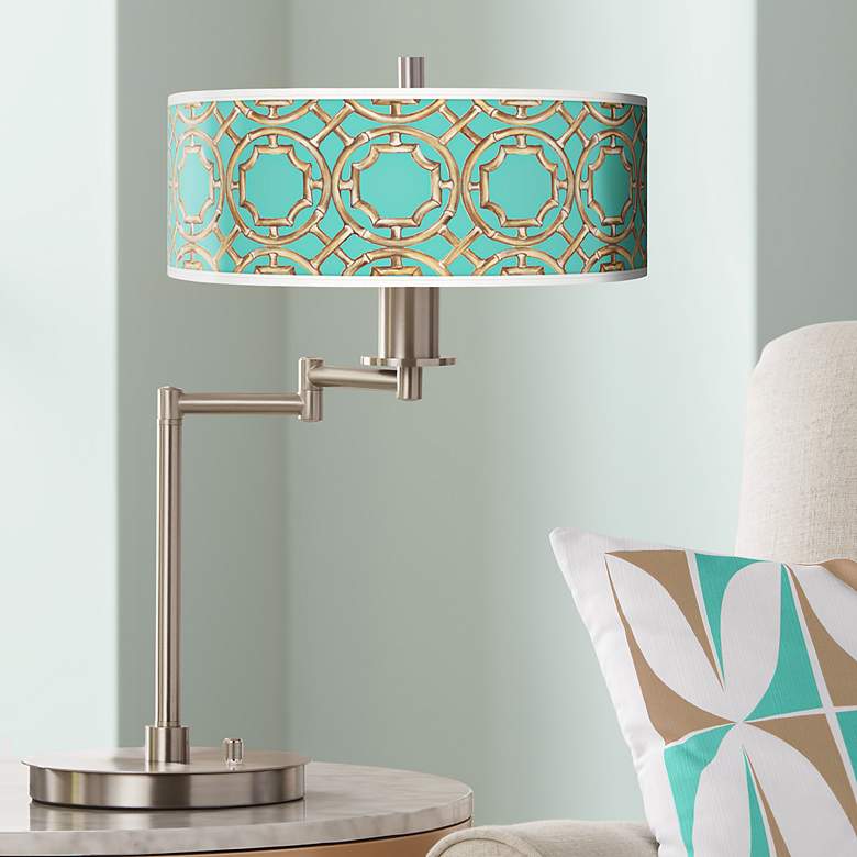 Image 1 Teal Bamboo Trellis Giclee CFL Swing Arm Desk Lamp