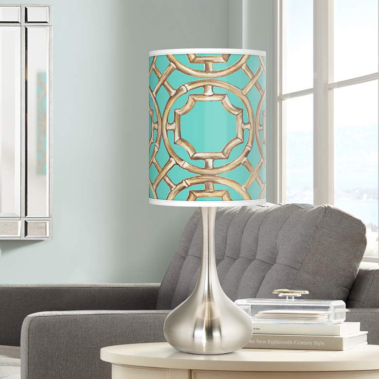 Image 1 Teal Bamboo Trellis Giclee Droplet Table Lamp