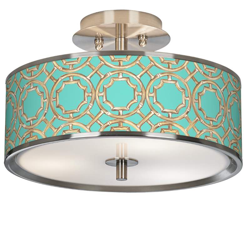 Image 1 Teal Bamboo Trellis Giclee Glow 14 inch Wide Ceiling Light
