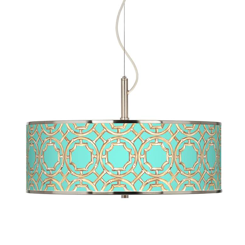 Image 1 Teal Bamboo Trellis Giclee Glow 20 inch Wide Pendant Light