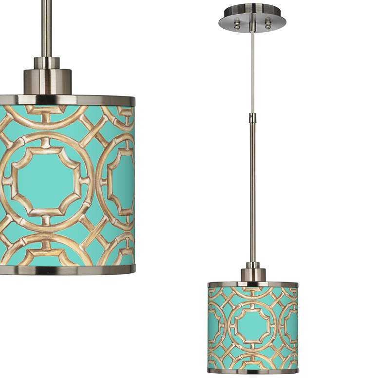 Image 1 Teal Bamboo Trellis Giclee Glow Mini Pendant Light