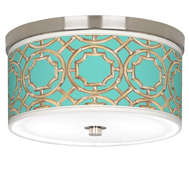 Image 1 Teal Bamboo Trellis Giclee Nickel 10 1/4"W Ceiling Light