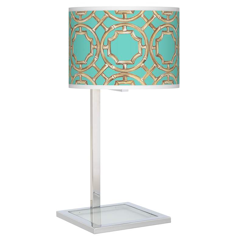 Image 1 Teal Bamboo Trellis Glass Inset Table Lamp