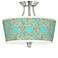 Teal Bamboo Trellis Tapered Drum Giclee Ceiling Light