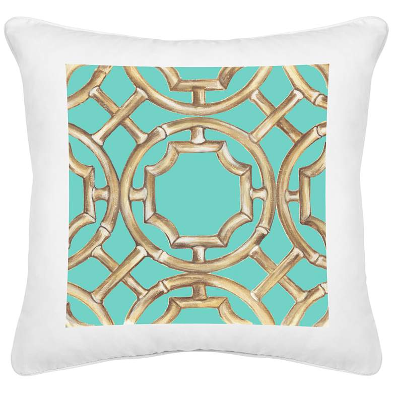 Image 1 Teal Bamboo Trellis White Canvas 18 inch Square Decorative Pillow
