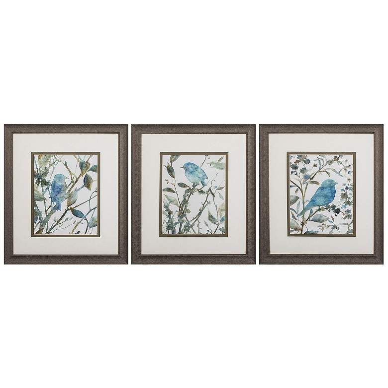 Image 1 Teal Bird Silhouette 21"W x 24"H Framed Art Set of 3