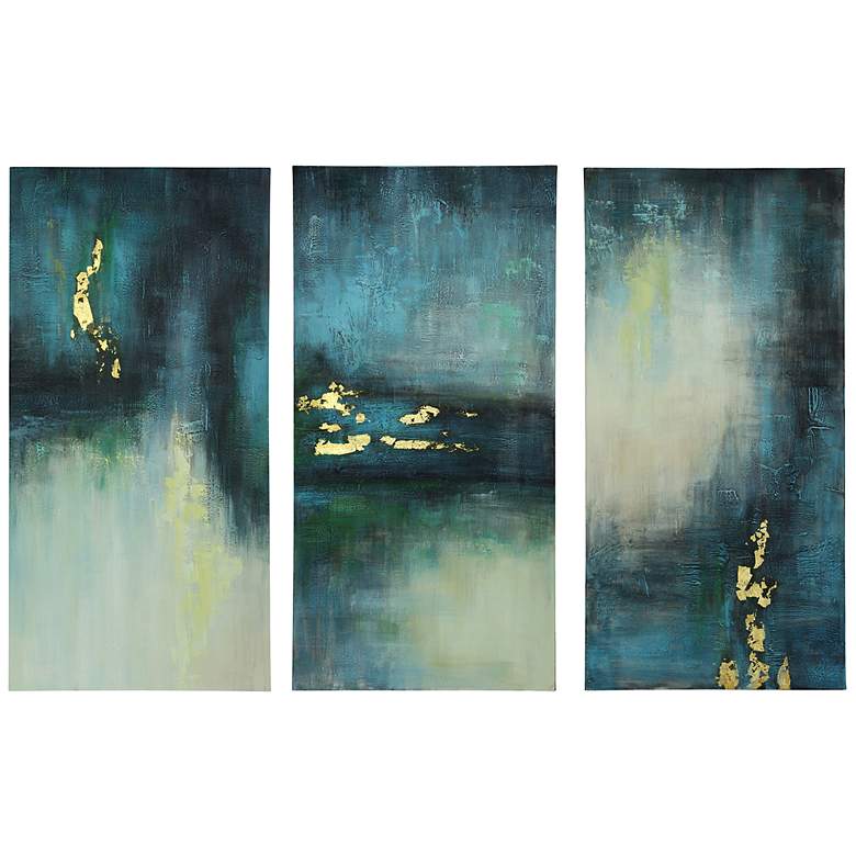 Image 1 Teal Blue and Green Fog 48 inch High Canvas Wall Art Set of 3