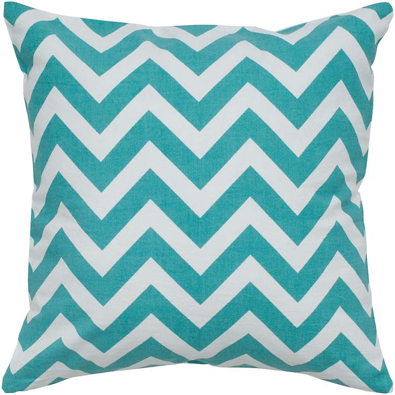 Image 1 Teal Blue and White Chevron 18 inch Square Throw Pillow