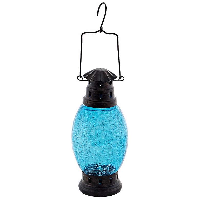 Image 1 Teal Blue Crackle Glass Lantern