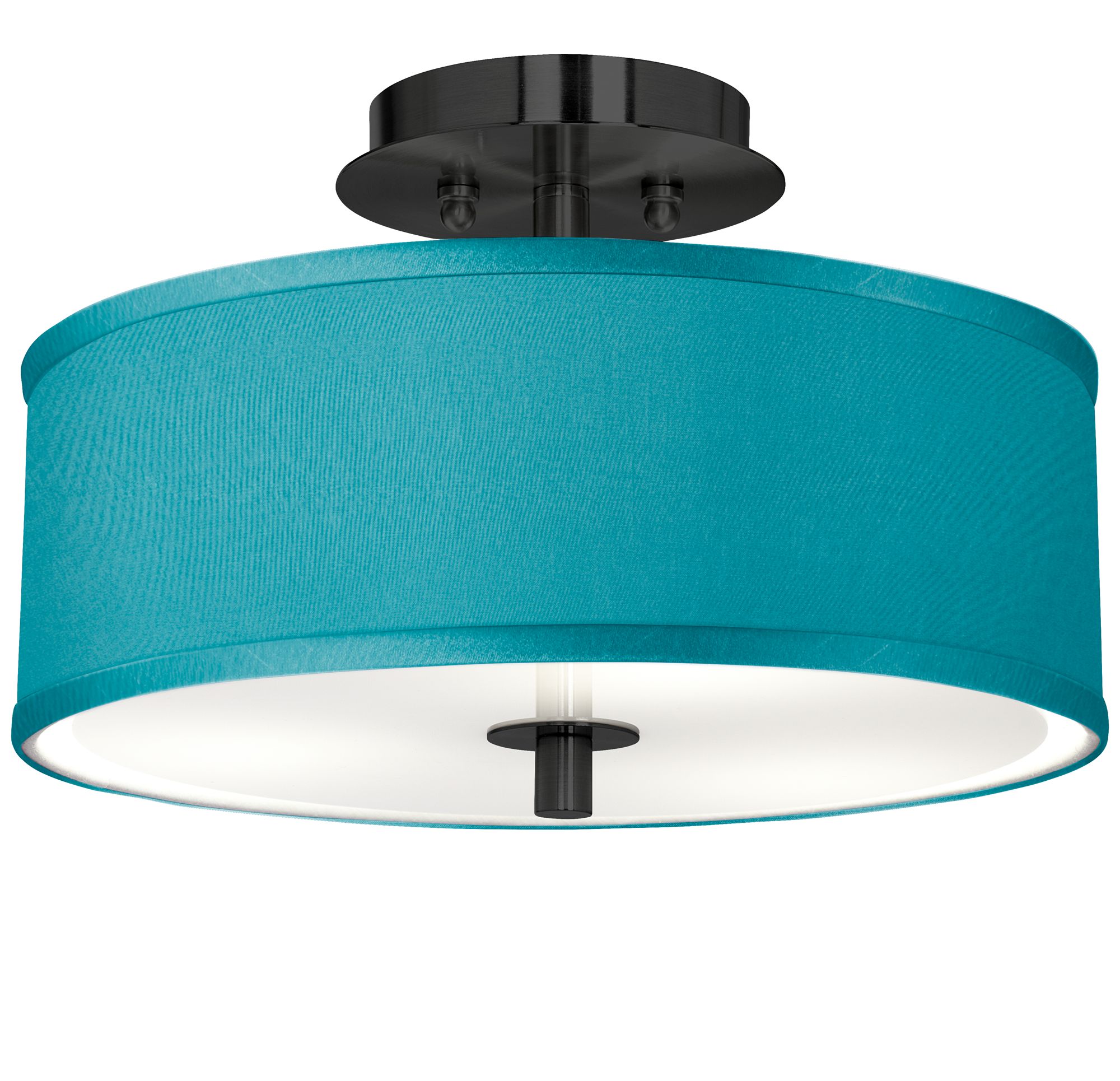 Image Teal Blue Faux Silk Black 14" Wide Ceiling Light