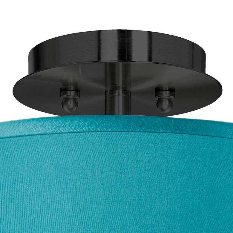 Image 2 Teal Blue Faux Silk Black 14 inch Wide Ceiling Light more views