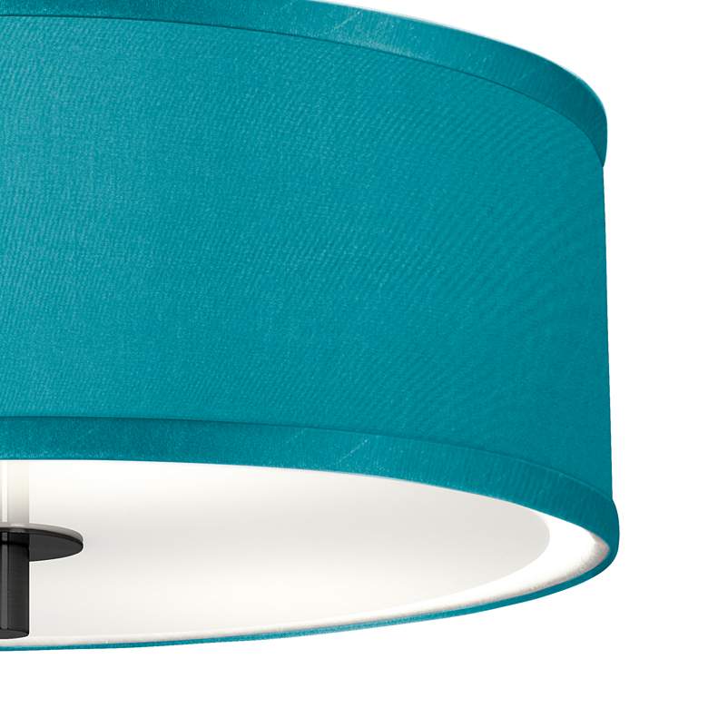 Image 3 Teal Blue Faux Silk Black 14 inch Wide Ceiling Light more views