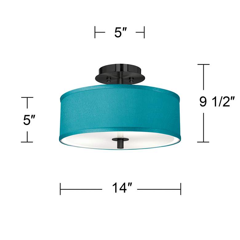 Image 4 Teal Blue Faux Silk Black 14 inch Wide Ceiling Light more views