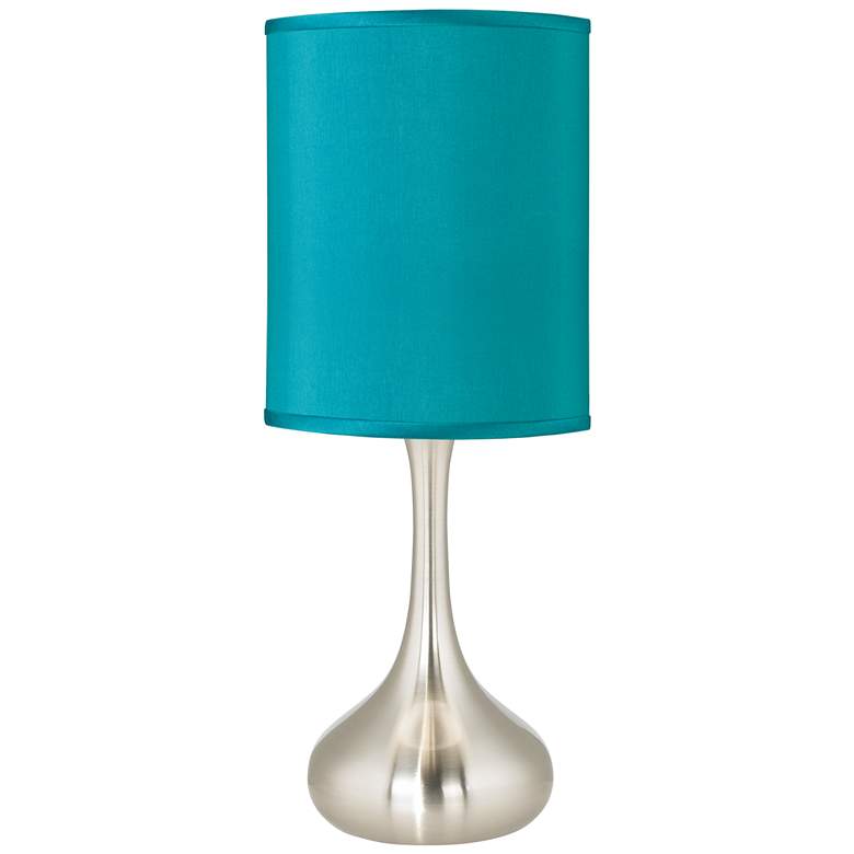 Image 1 Teal Blue Faux Silk Droplet Table Lamp