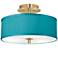 Teal Blue Faux Silk Gold 14" Wide Ceiling Light