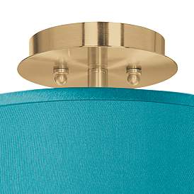 Image2 of Teal Blue Faux Silk Gold 14" Wide Ceiling Light more views