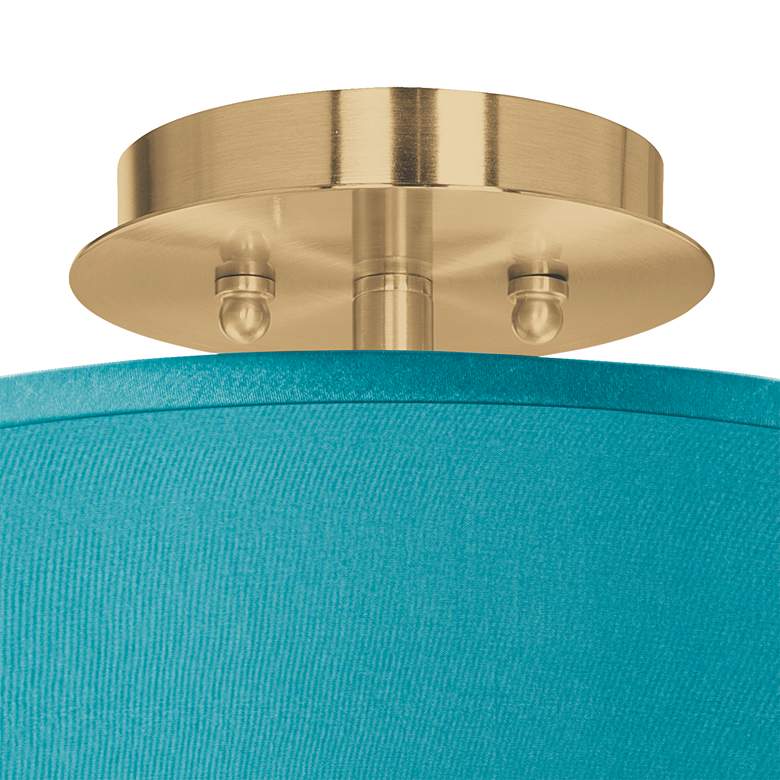 Image 2 Teal Blue Faux Silk Gold 14 inch Wide Ceiling Light more views