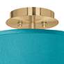 Teal Blue Faux Silk Gold 14" Wide Ceiling Light